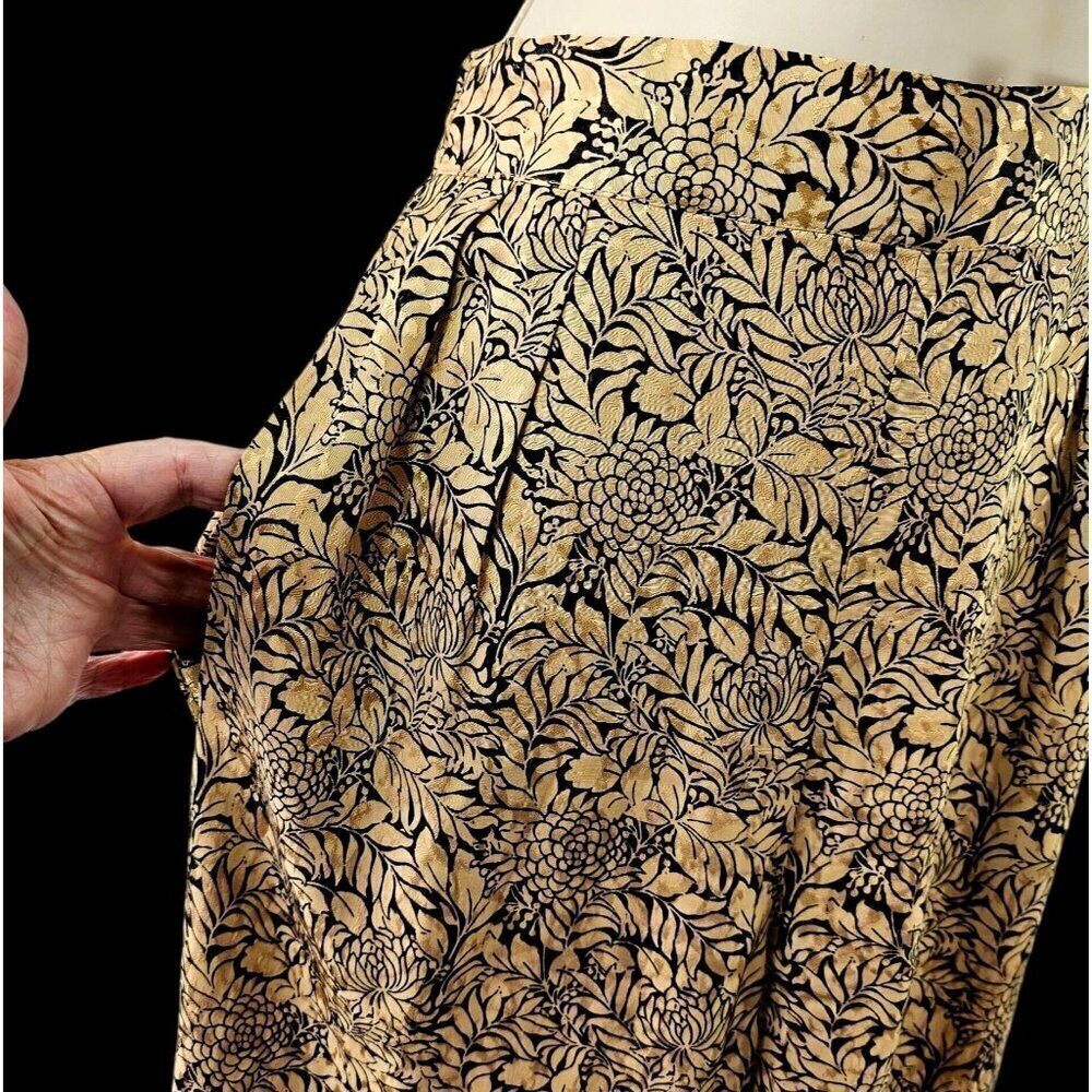 TopShop Gold Black Jacquard Trousers Women 4 Wide Leg Crop Culottes Hand Pockets